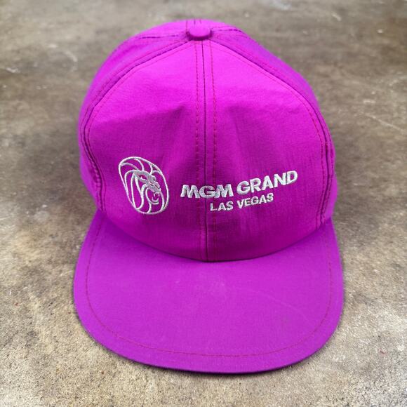 Vintage MGM Grand Las Vegas Snapback Hat Neon Magenta Pink Purple Cap 90s - Picture 1 of 8